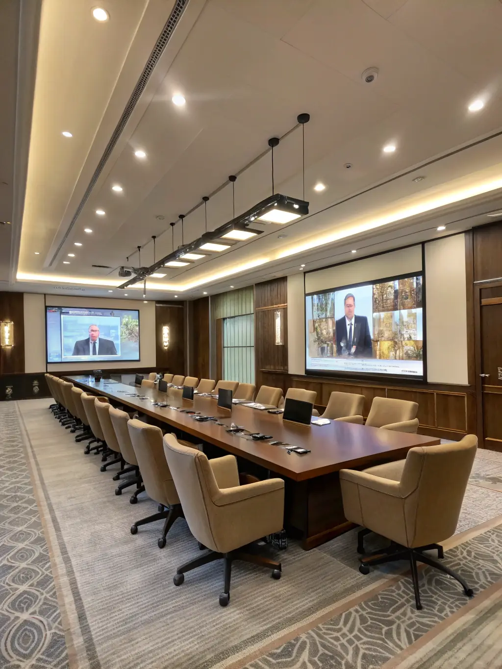 A communication hub interface, showing seamless team communication and collaboration tools, including messaging, scheduling, and file sharing, set in a team meeting room.